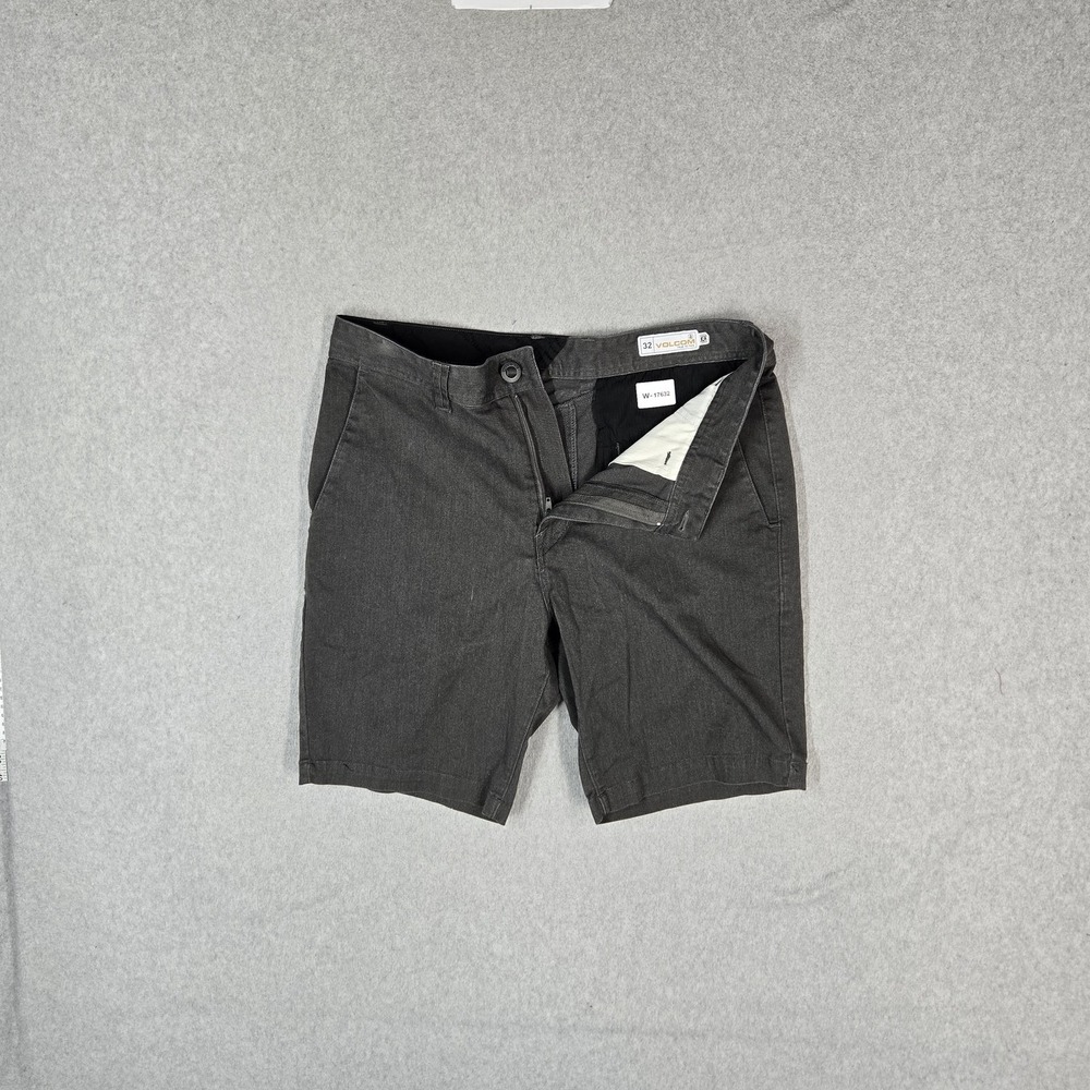 Volcom Men Shorts 32 Gray Chino Twill Logo 9.5" Inseam Stretch Skater